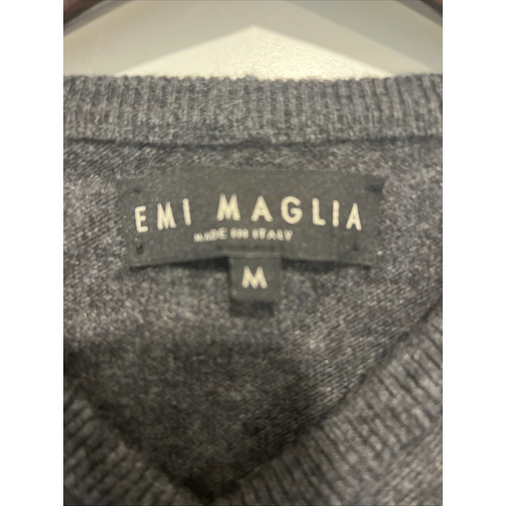 Emi Maglia Wool Cashmere Blend Italian Soft Warm Pullover V-Neck Grey Sweater M - Picture 3 of 6